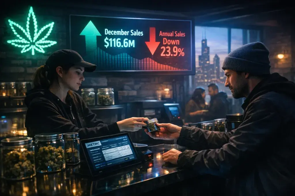 Illinois Adult-Use Cannabis Sales Rise in December Amid Annual Decline